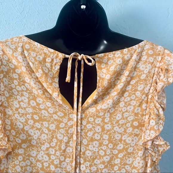 Ivy May Mustard Yellow & White Floral Boho Ruffled Sun Dress Size Small - Picture 8 of 11